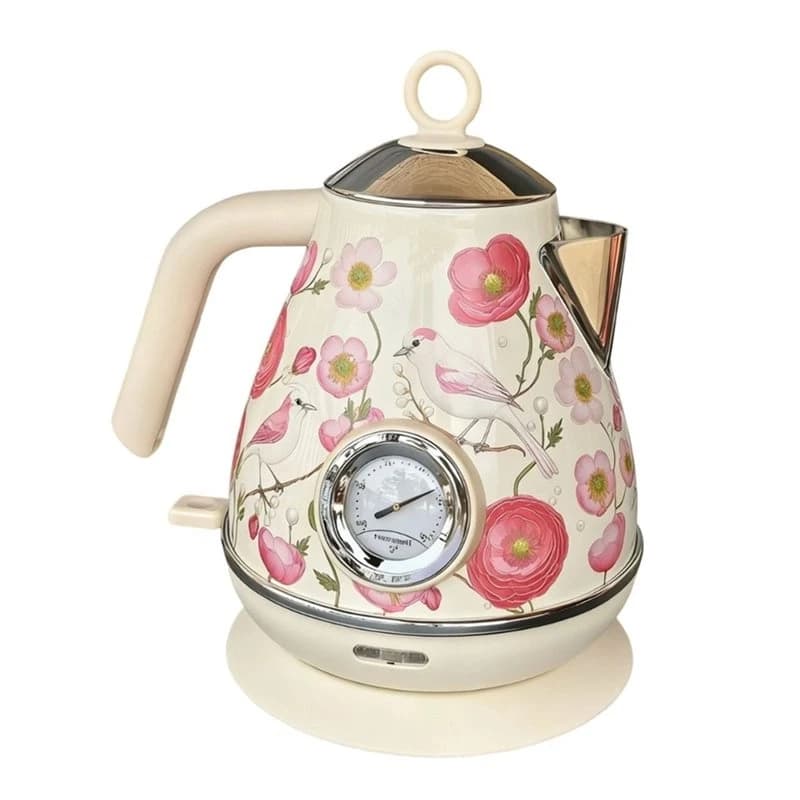 【A66I】EU Plug Retro 1.7L Electric Kettle With Temperature Display, Auto Power Off Boiling Water Function, Teapot Kitchen Tool