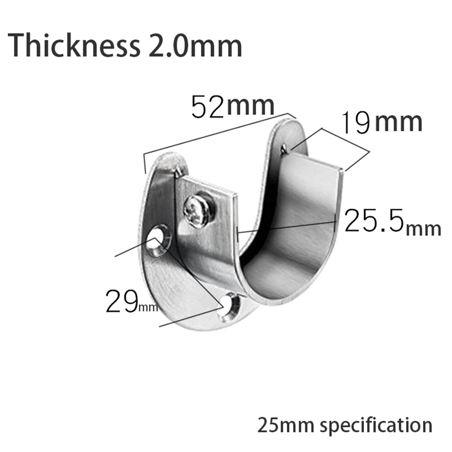 ABAH-4 Pcs Stainless Steel Hanging Rod Bracket U Shaped Curtain Rod Bracket, Heavy Duty Round Tube Sockets With Screws (25Mm)