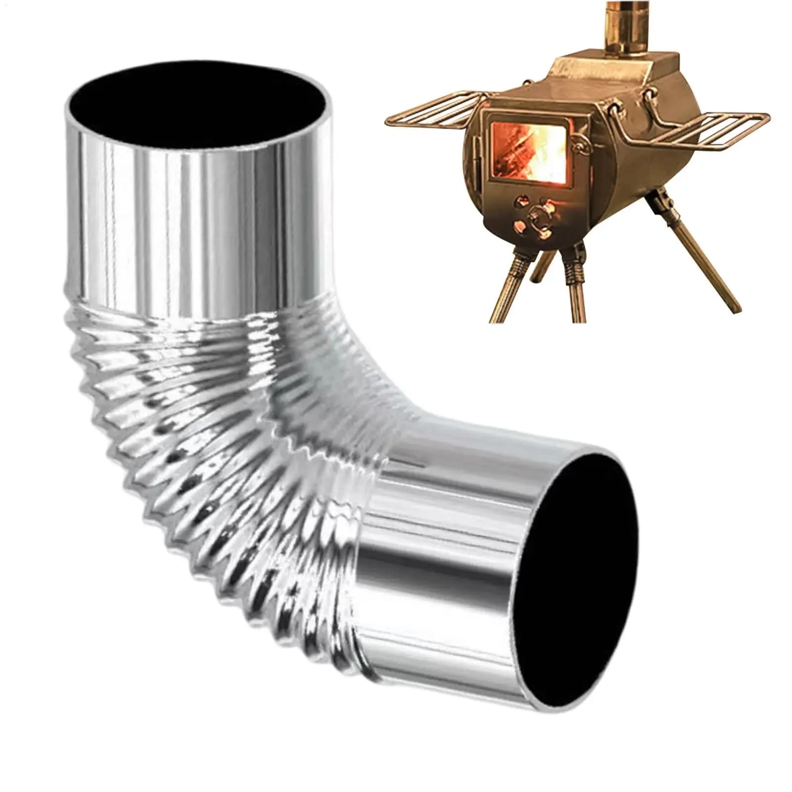 Tubo per stufa a legna Prolunga per bruciatore a gomito da 90 gradi Tubo di scarico in acciaio inossidabile per campeggio Giardino Cortile Casa Camino BBQ