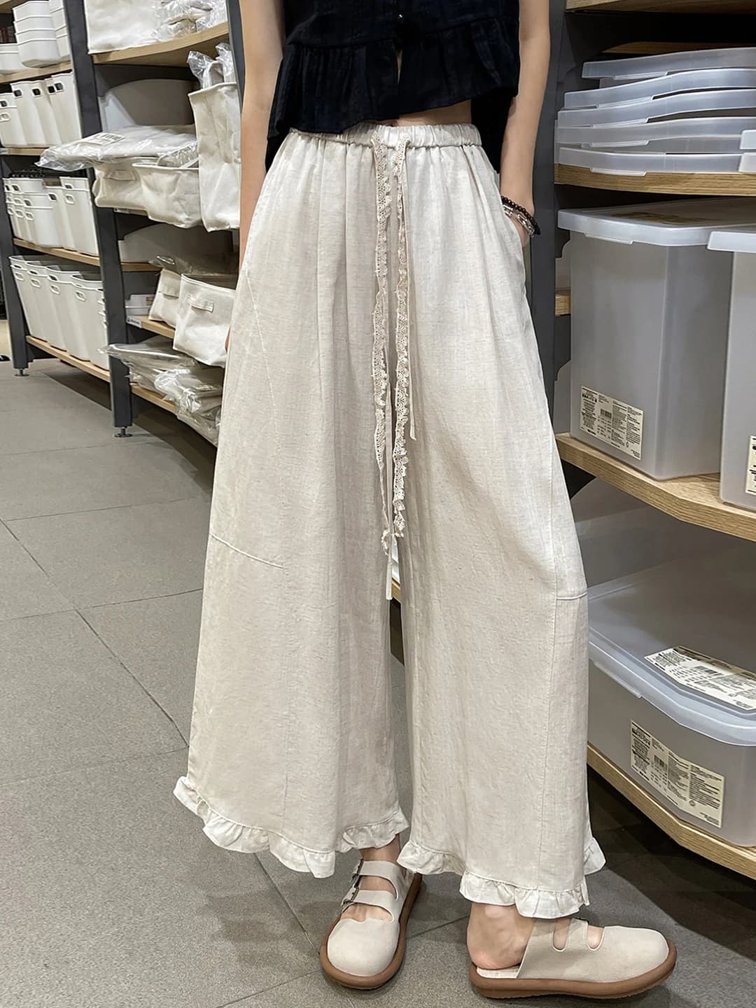Casual Wide Leg Pants Women's Summer 2026 New Small Size Belted Nine Points Ear Look Old Money Style Korean Version Straight ...