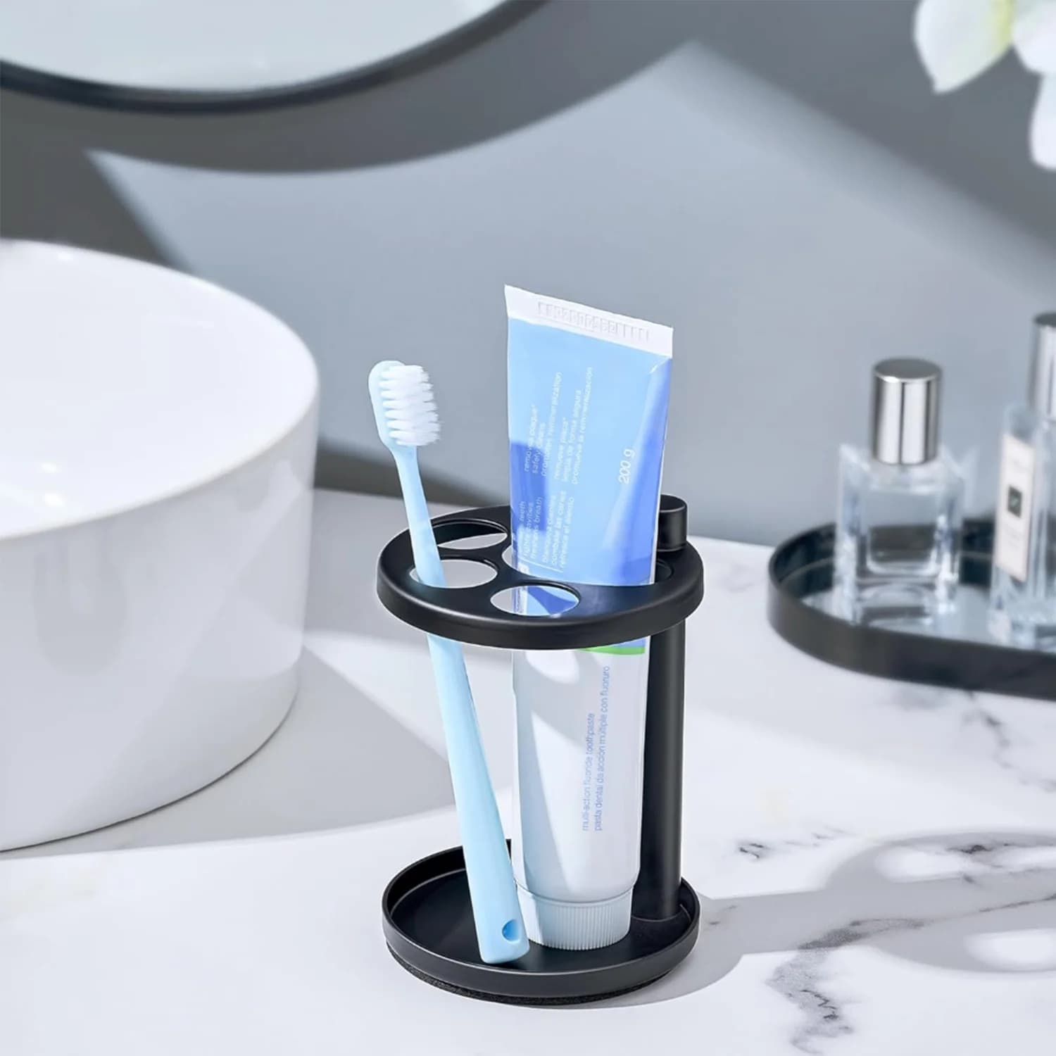 Black Metal Toothbrush Holder Countertop Multi Slots Toothpaste Storage Rack Bathroom Organizer