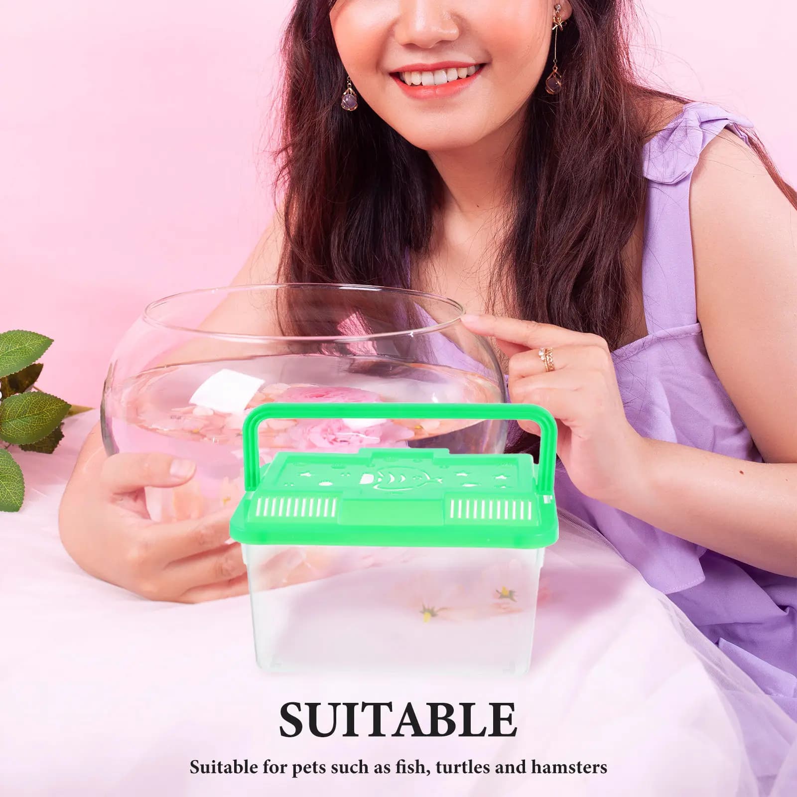 Mini Acquario Portatile, Contenitore Trasparente in Plastica per Tartarughe e Piccoli Pesci, Vasca da Viaggio per Allevamento