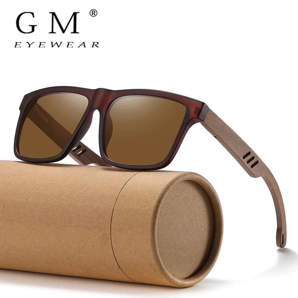 GM New Arrivals Black Wooden Polarized Sunglasses for Men Bamboo Sunglasses Red UV400 Lenses Fashion Driving Shades S5565