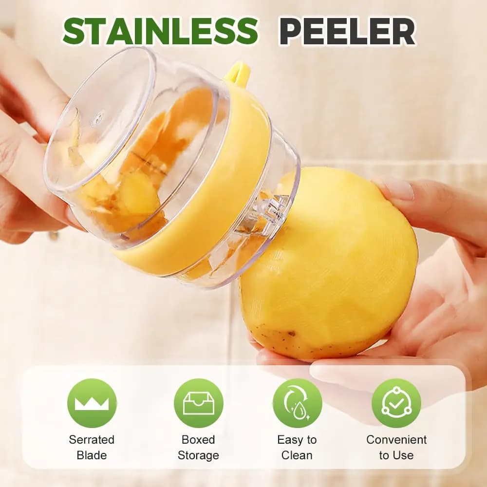 Pelapatate 3 in 1 Pelapatate facile da pulire con contenitore Pelapatate in acciaio inossidabile bifacciale per la cucina domestica Preparazione degli alimenti