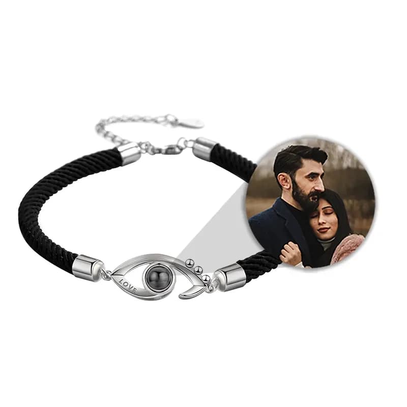 Bracelet with custom projection photo Bracelet with custom pet photo with woven rope chain Custom Valentine's Day gift for couples