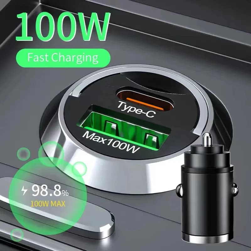 Caricabatteria da auto USB C Adattatore per telefono da auto a ricarica rapida PD a doppia porta da 100 W per iPhone Xiaomi Caricabatterie di ricarica rapida 3.0 tipo C in auto