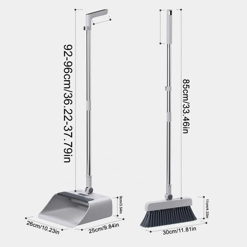 Set Scopa e Paletta 3-in-1 con Denti a Pettine, Manico Lungo Regolabile e Paletta Autopulente per Interni