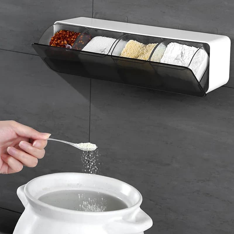 Scatola per condimenti da parete per cucina, sale, pepe, spezie, barattolo, zuccheriera per gadget da cucina, set di dispositivi, scatola per spezie, strumento organizzatore