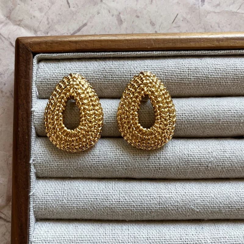 Orecchini a bottone con goccia d'acqua con trama di grano per orecchini firmati da donna, gioielli vintage eleganti nuovi nel 2026