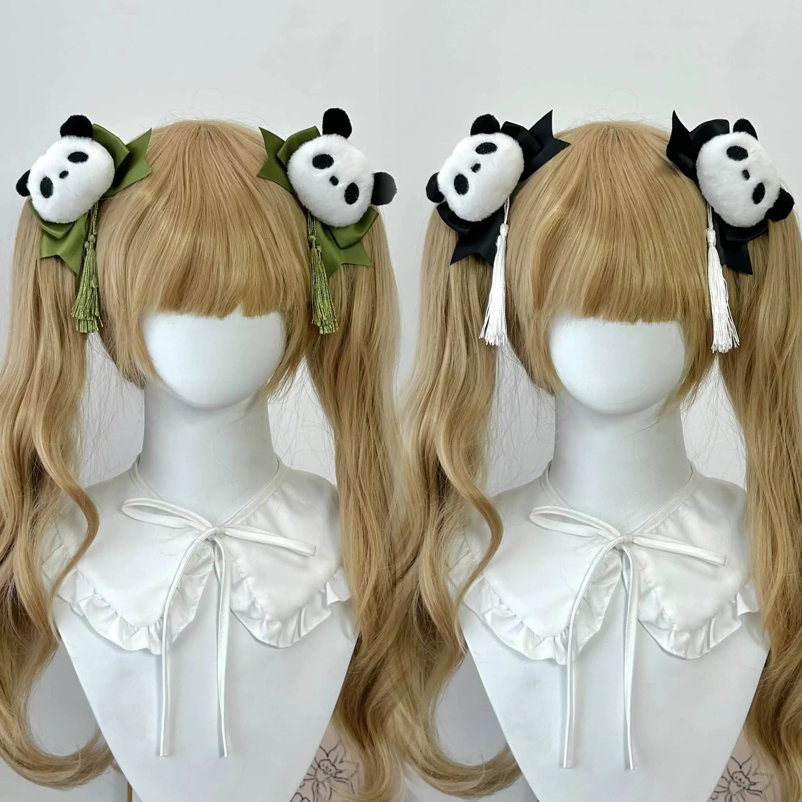 Jirai Kei Accessorio per capelli da ragazza cinese stile panda, fermaglio stile Landmine, forcina per doppia coda di cavallo, chignon con nappe, Kawaii