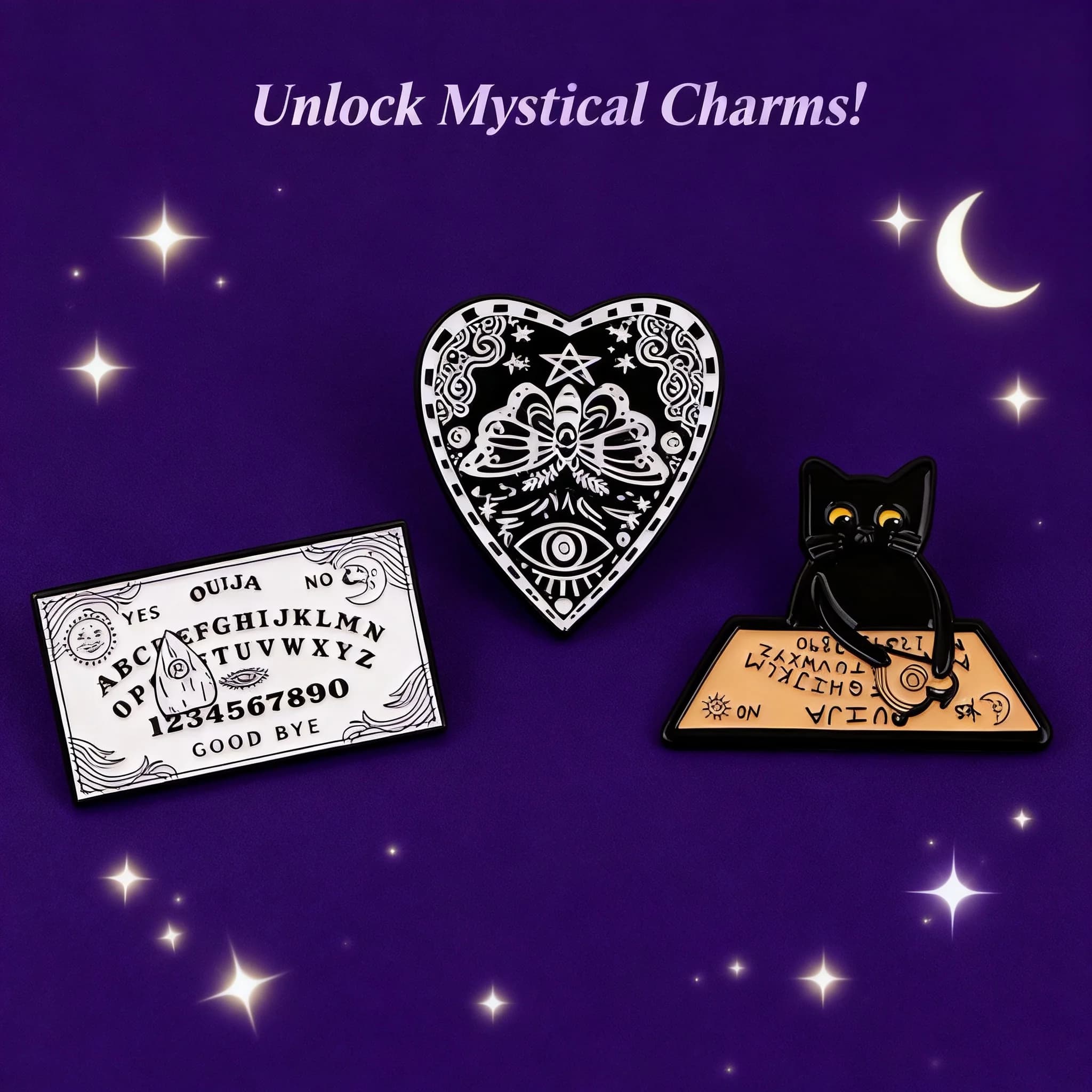 Black Cat Ouija Enamel Pin Halloween Witch Badge Brooch for Women Lapel Pin Cosplay Accessory Backpack Jewelry Gift Toy Party