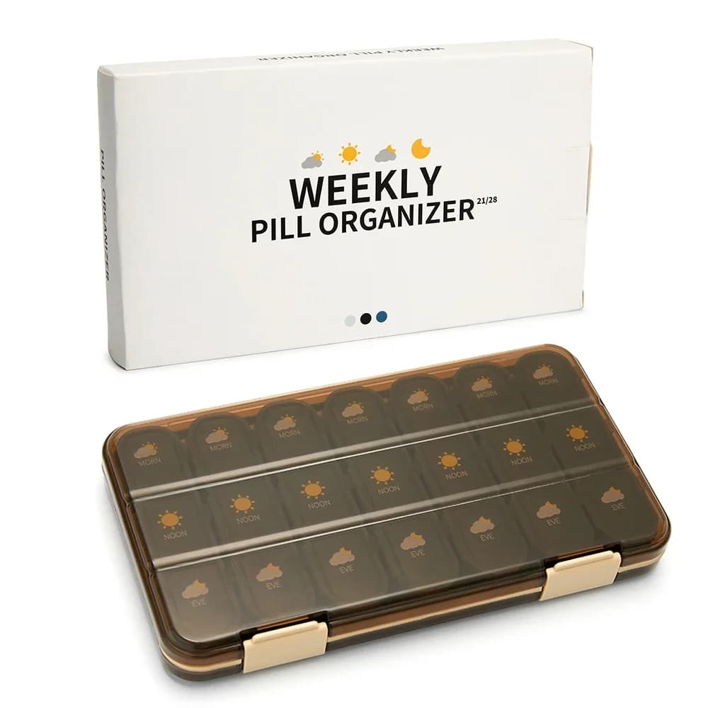 Portapillole Settimanale con 21/28 Scomparti, Grande Capacità, Contenitore per Medicinali, Organizzatore per Vitamine, Senza BPA