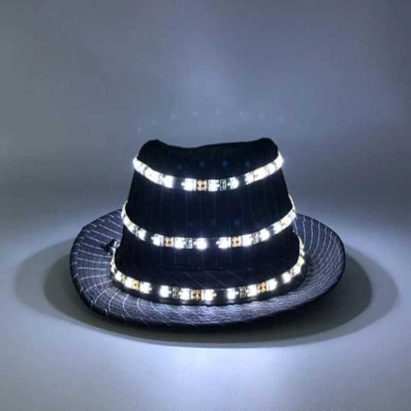 Cappello Fedora incandescente Bar Vacanza Concerto all'aperto Festa Neon Rave Accessorio Cappello da gentiluomini lucido Vestire Cappello da gangster a LED per uomo