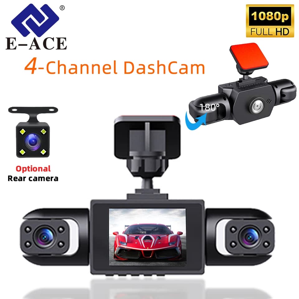 E-ACE 360° Car DVR 1080P DashCam For Car 3/4 Lens Front Right Rear View Camera Night Vision 24H Parking Monit Camera Black Box