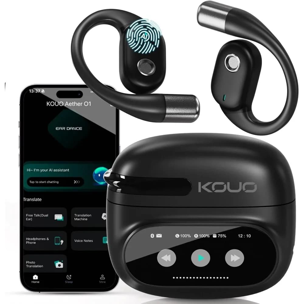 164-Lang Translation Earbuds with LED Display, Noise-Cancelling, Waterproof, Smart Control for Multi-Purpose