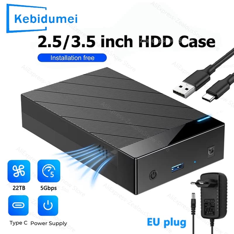 KEBIDUMEI Box esterno per disco rigido da 3,5'' 2,5 pollici, custodia SATA HDD 5Gbps per PC, MacBook, laptop, box di archiviazione HD