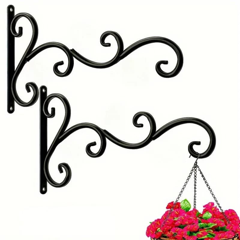 2pcs Wall-mounted Plant Rack for Hanging Flower Baskets, Bird Feeders, Flower Pots, Lanterns, and Wind Chimes; Easy To Install.