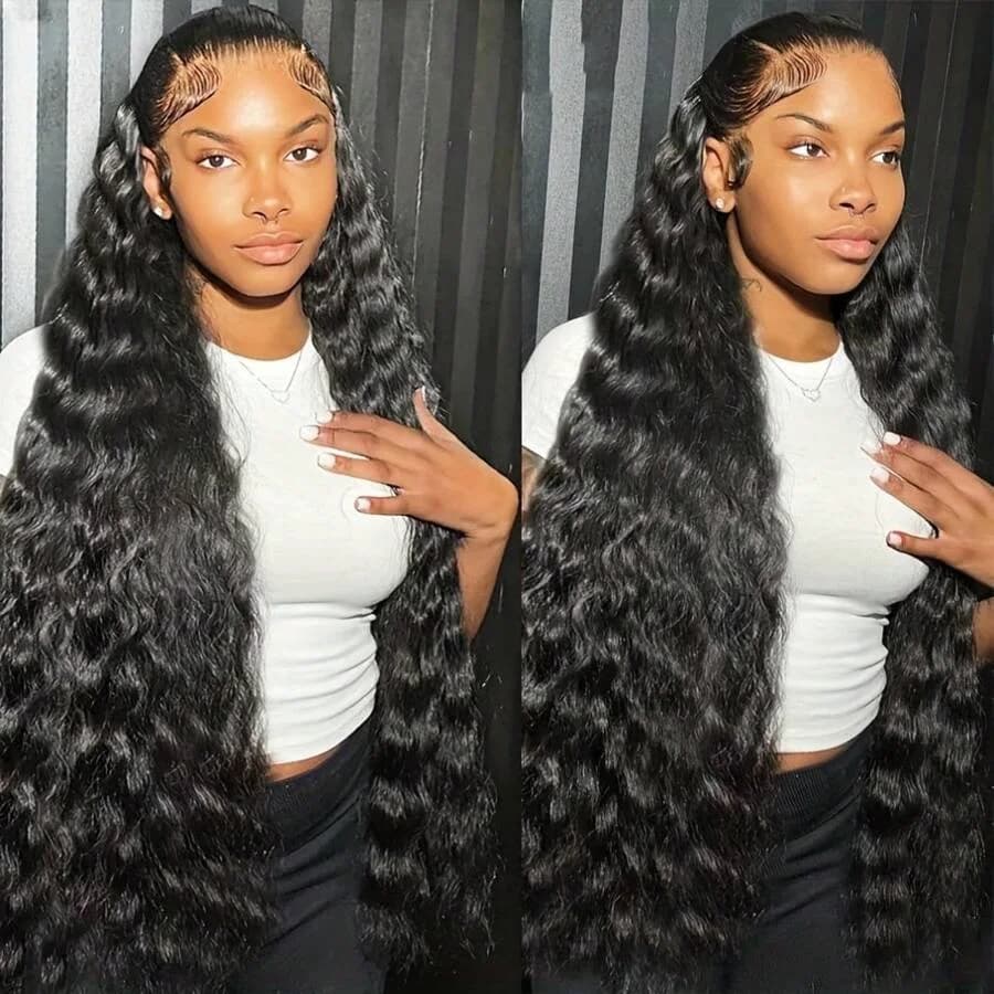 36 38 inches deep wave 13x4 front wigs in lace pre lace 13x6 front wigs in lace human hair hd transparent lace wig for black women