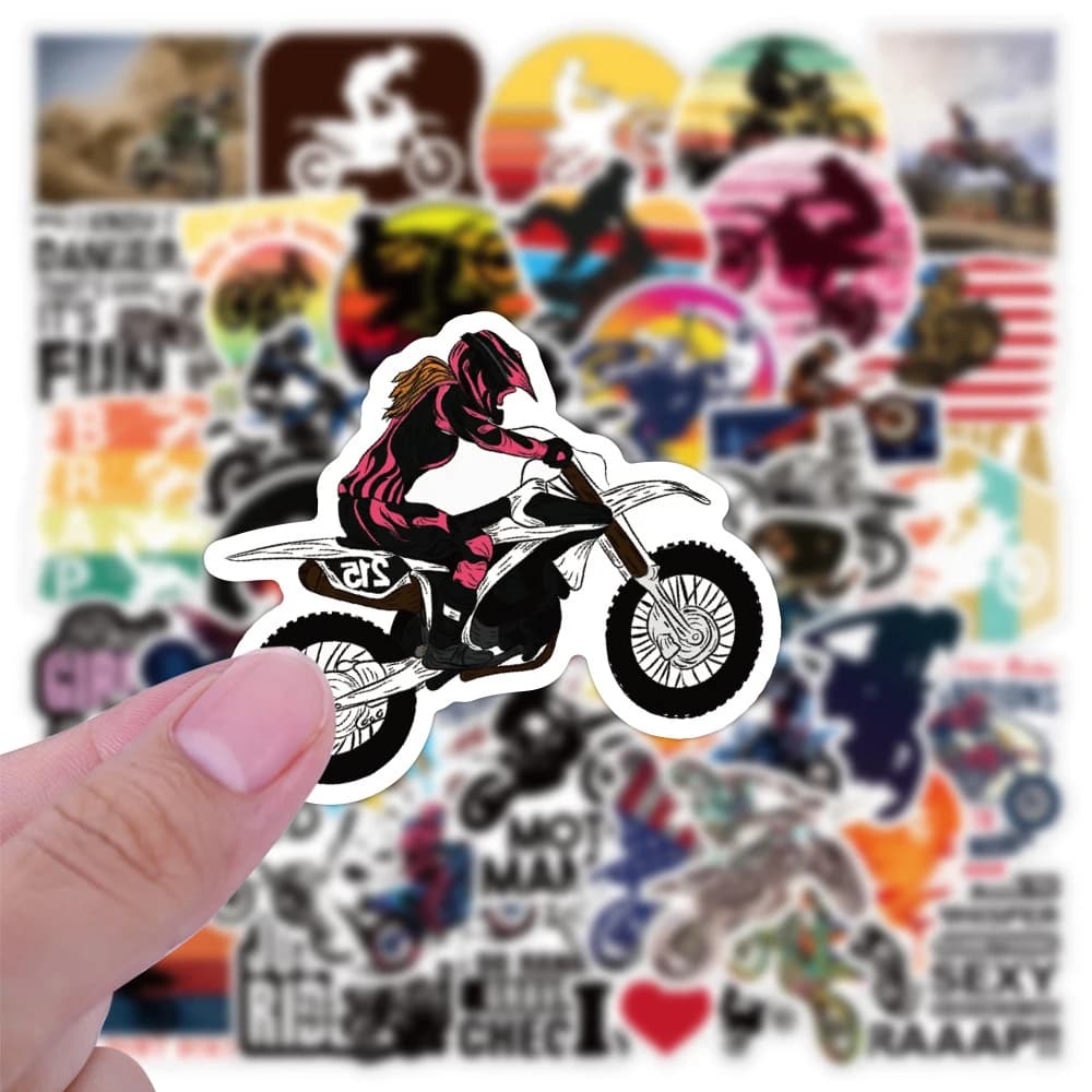 10/30/50pcs Motocross Motorcycle Stickers Cartoon Dirt Bike Decals DIY Skateboard Helmet Phone Luggage Cool Waterproof Sticker
