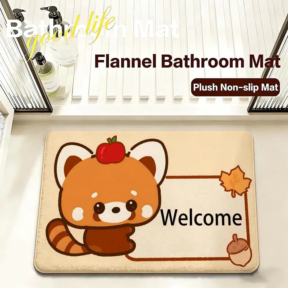 Tappetino da bagno in flanella con panda rosso, ad asciugatura rapida, antiscivolo, morbido, resistente, per ingresso e bagno