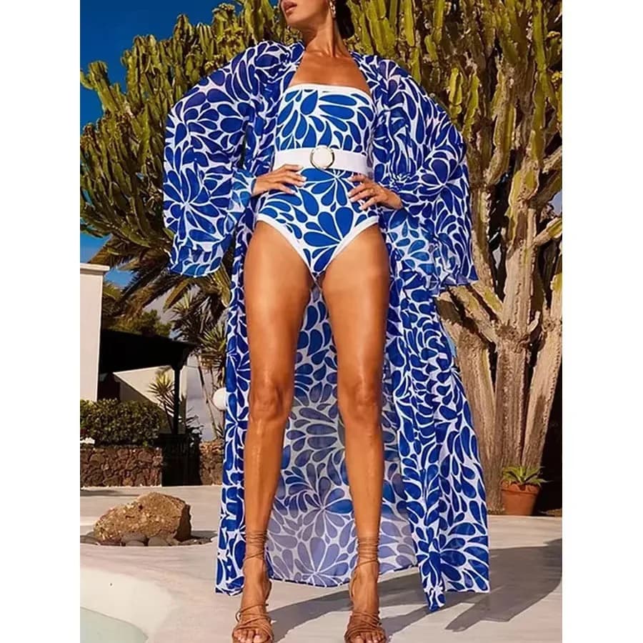 Costume da bagno intero stampato Cikini per donna, stile europeo e americano, costumi da bagno sexy con copricostume opzionale
