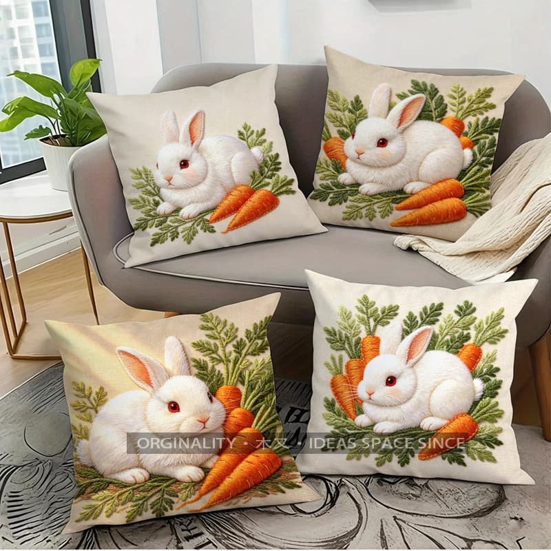 Fodere per cuscini con motivo coniglietto e carota, stile rustico, adatte per divano, camera da letto, auto