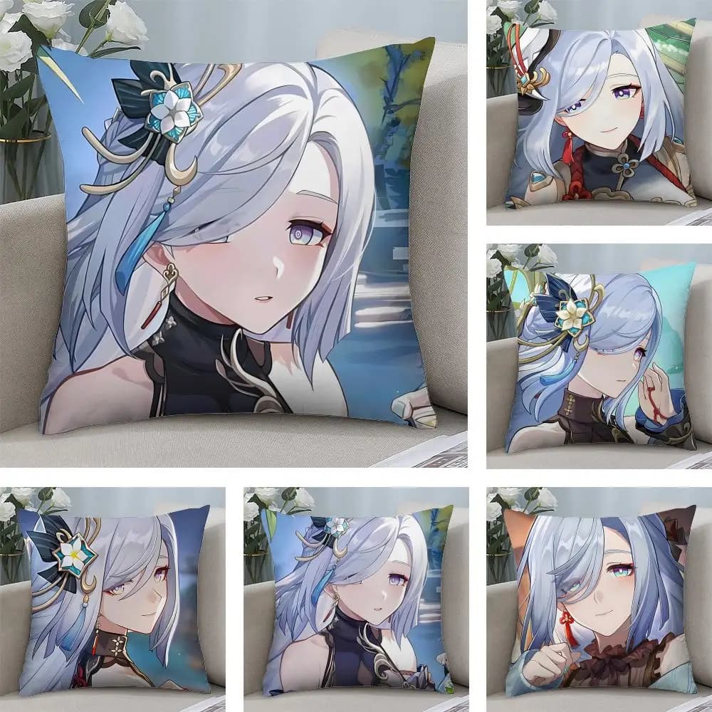 Shenhe Genshin Game Cushion Cover Square Pillow Bedroom Sofa Leisure Comfort Living Room Home Decoration 40X40