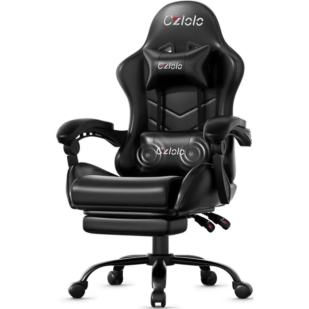 Ergonomic Gaming Chair with Footrest, Lumbar Support, and Massager - High-Back, Reclining, Adjustable for Comfort