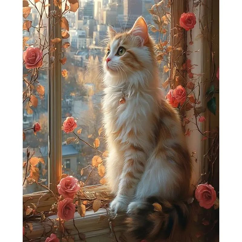 PhotoCustom Diy Diamond Painting Embroidery Cat Animal Full Round Diamond 5d Room Decoration
