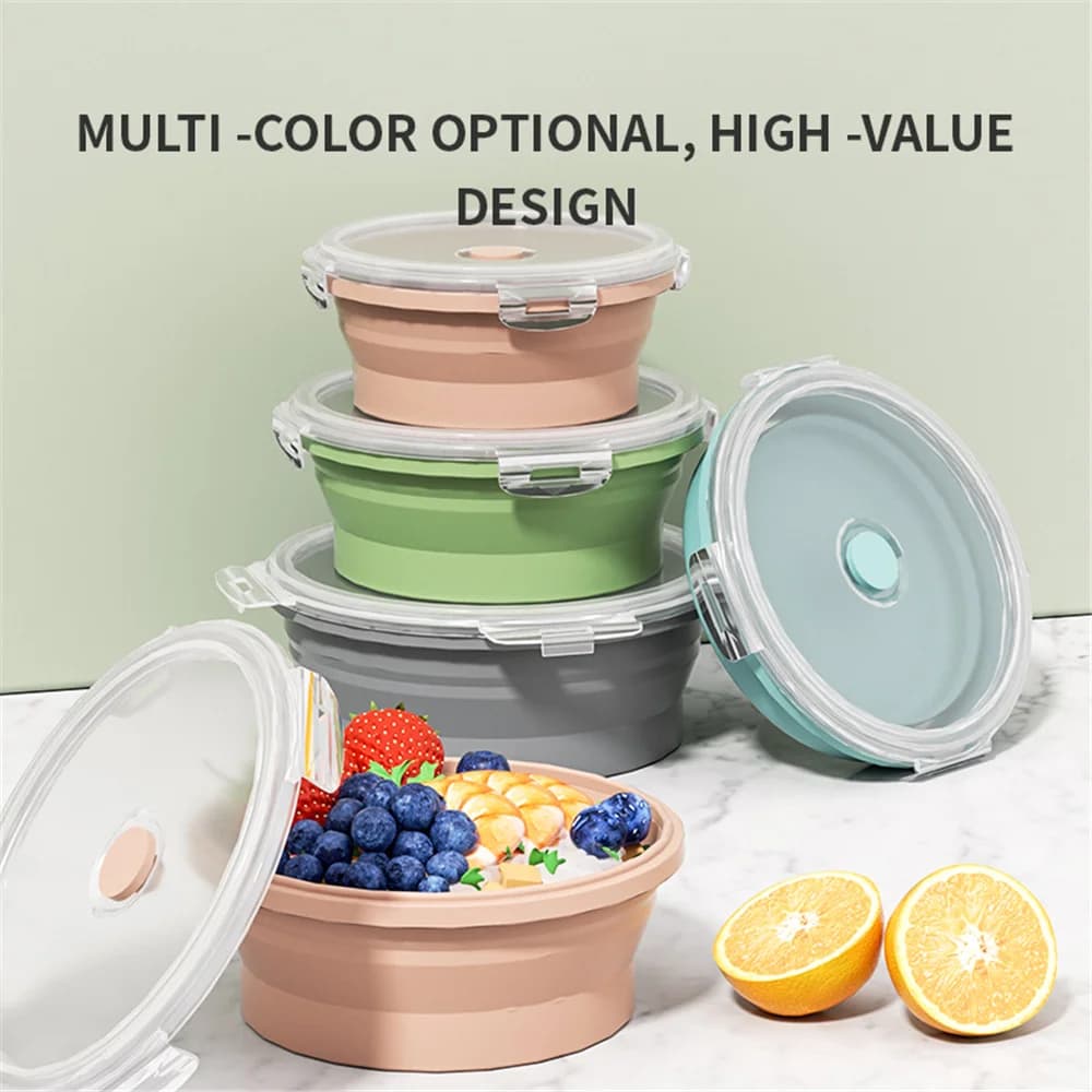Set di ciotole pieghevoli per il pranzo Set di stoviglie per contenitori per alimenti in silicone Set di insalate pieghevoli con coperchio portatile