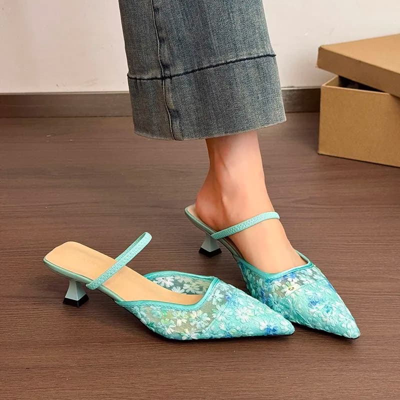 Nuovi Sandali Eleganti con Tacco Alto in Rete, Scarpe da Donna Estive a Punta con Fiocco, Sexy e Comode per Feste