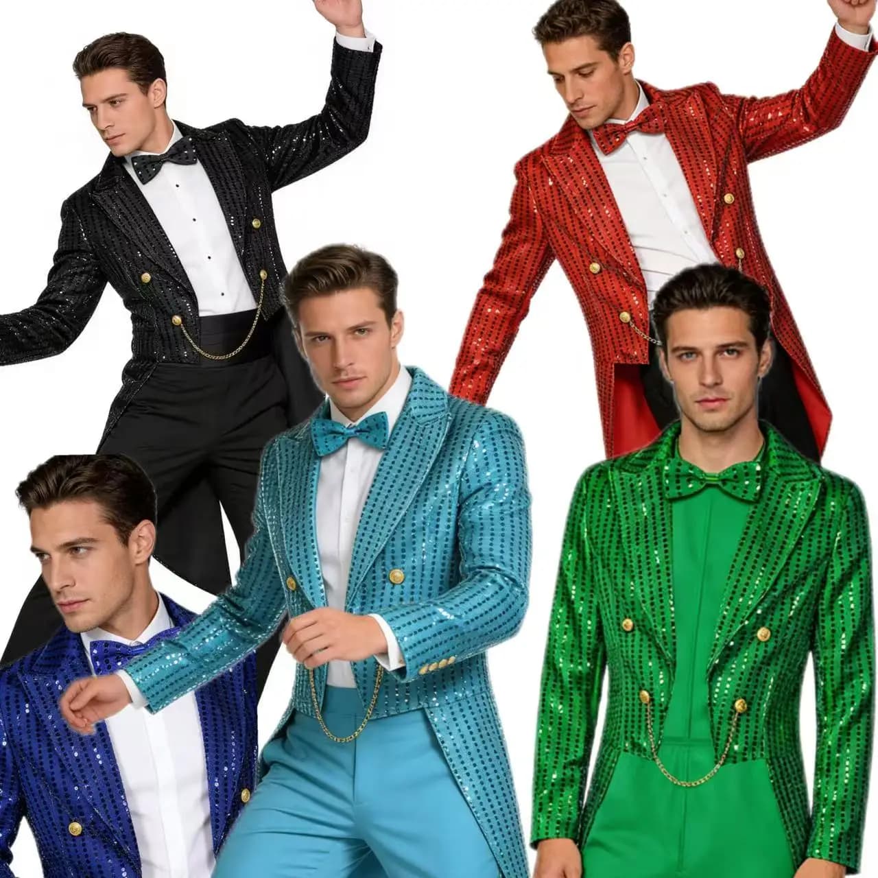 Men's Disguise In Stock Cosplay Costume Sequins Tailcoat Jacket Gothic Blazer Tuxedo Coat Halloween Carnival Party Clothing