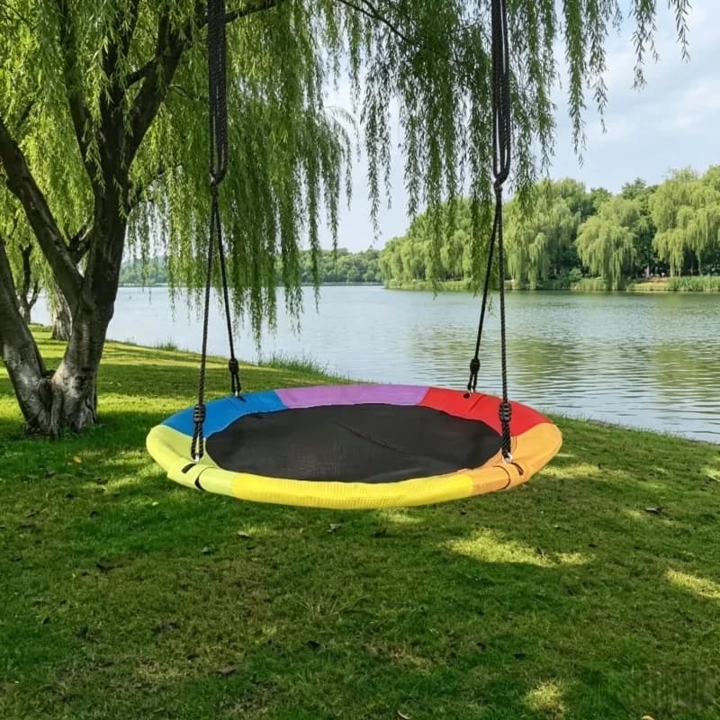 Amaca circolare in tela Oxford per bambini con corda da appendere, attrezzo da esterno per parco, campeggio, balcone, giardino, cortile, set da gioco