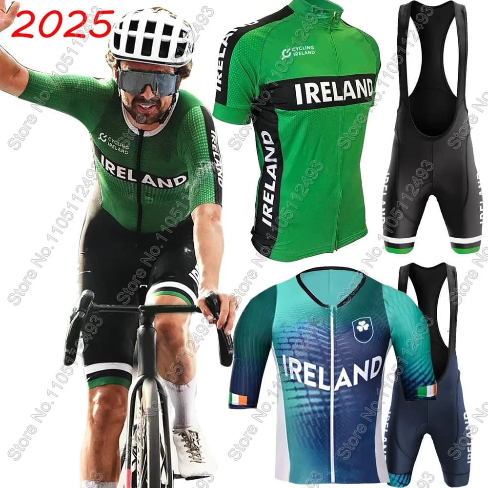 Men's Cycling Jersey Ireland 2025 Set National Team Clothing Kit Irish Green Road Bike Shirt Cycling Shorts with Maillot Suits