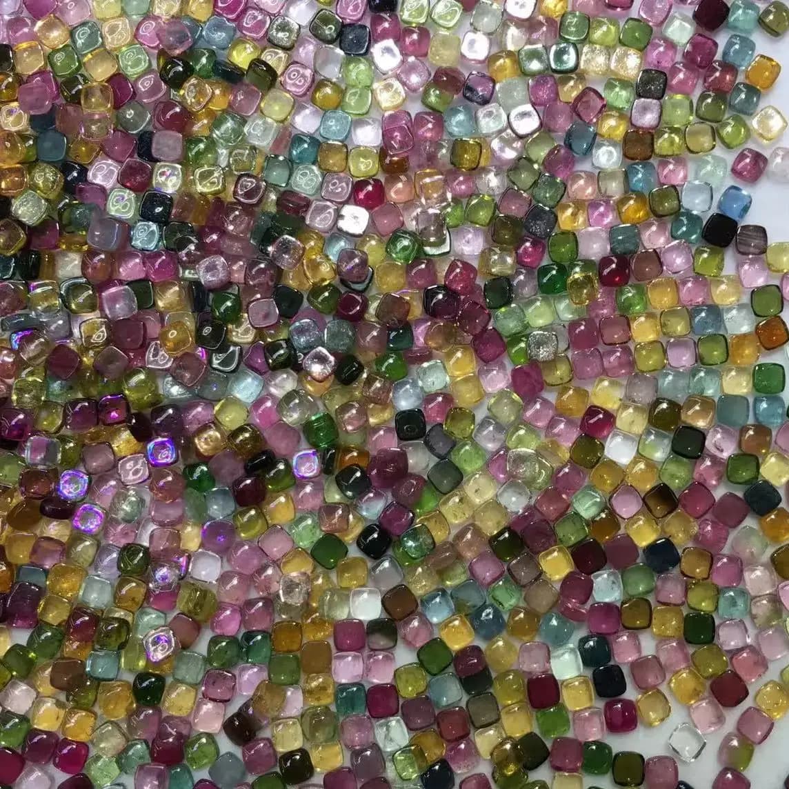 Wholesale 10pcs/pack Genuine Multi Tourmaline 4mm Square Cushion Gemstone Jewlery Cabochon Ring Face For Jewelry DIY