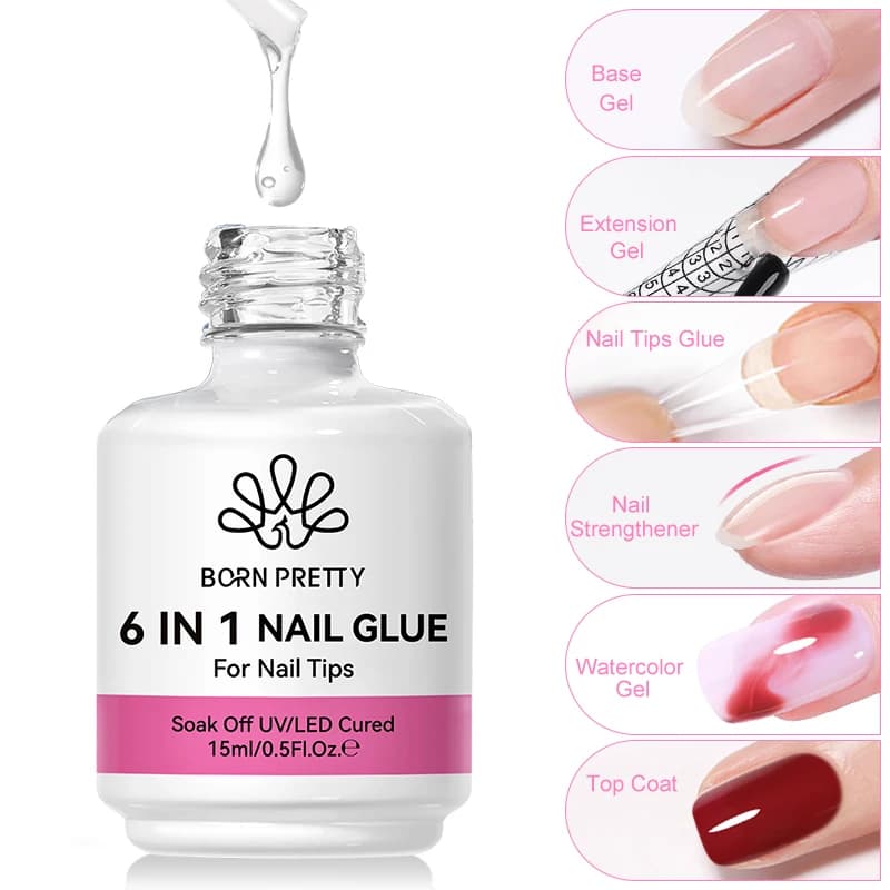 BORN PRETTY 15ML 6 IN 1 Gel for nail glue Acrylic Gel Nails Base Top Coat Soak off UV Extension Watercolor gel tips for fake nails