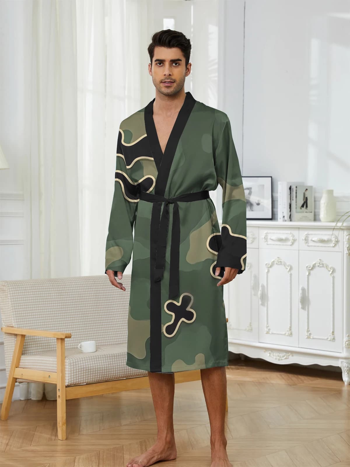 1pcs Men's Robes 2026 Spring/Summer robe Breathable bath robe 3D Printed Shower robe sleepwear dressing gown Graphic