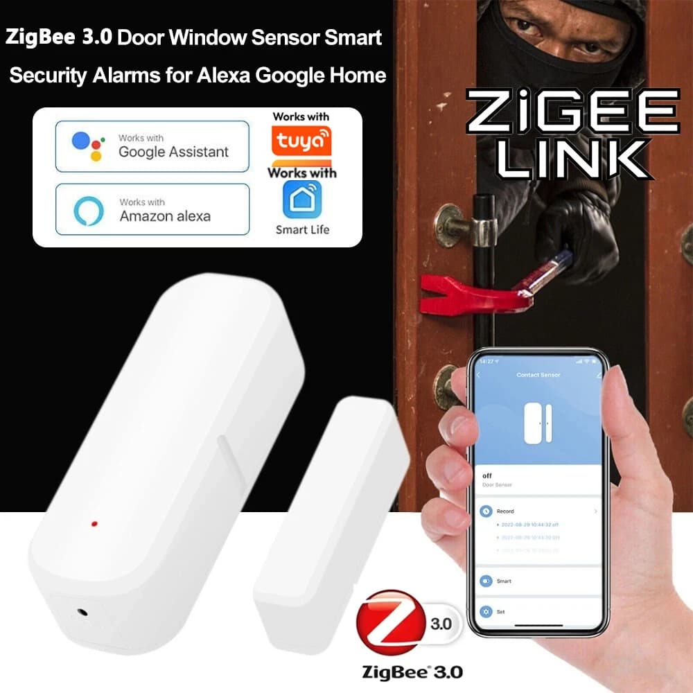 Sensore Magnetico per Porte e Finestre Tuya ZigBee 3.0/WiFi, Sistema di Sicurezza Domestica Intelligente, Rilevatore di Apertura/Chiusura Porta, Compatibile con Home Assistant 2MQTT