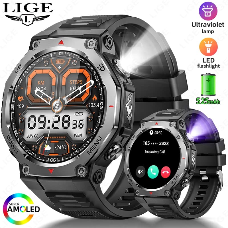 LIGE Nuovo 1.43 "AMOLED Schermo Astuto Della Vigilanza 525mAh Grande Batteria Bluetooth Chiamata IPX8-5ATM Impermeabile Sport Salute Monitor Smartwatch