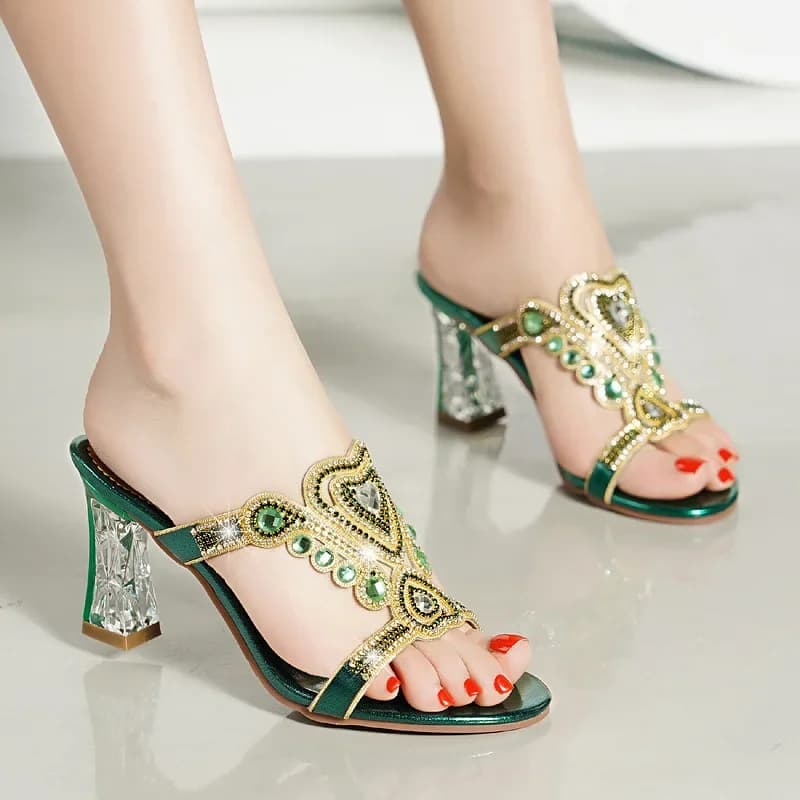 Nuovi Sandali alla Moda da Donna con Diamanti, Ciabatte con Tacco Alto Antiscivolo, Scarpe da Banchetto, Scarpe da Spiaggia con Diamanti da Donna
