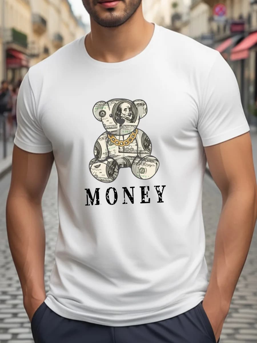 T-shirt bianca a maniche corte S-5XL con stampa Teddy Lettering Design
