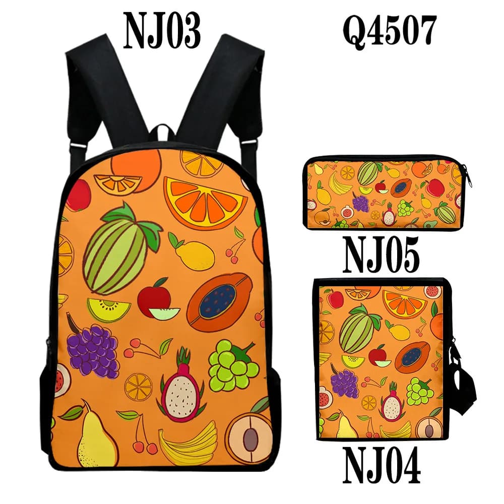 Harajuku Youthful Peculiar Funny fruit 3D Print 3pcs/Set Student Travel bags Laptop Daypack Backpack Shoulder Bag Pencil Case
