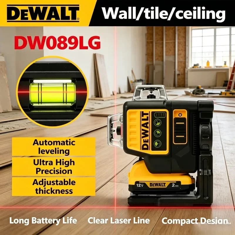 Dewalt DW089LG Laser Level Degree Vertical Horizontal, 12 Lines 3 Sides*360 Outdoor laser level tripod Green Light Level Meter
