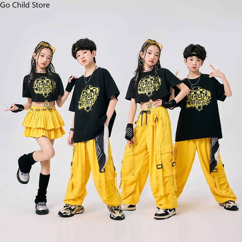 Hip Hop Ragazze Cool Crop Top Pantaloni cargo Street Dance Gonne a strati Ragazzi Streetwear Costumi per bambini Bambini K-pop Set di vestiti