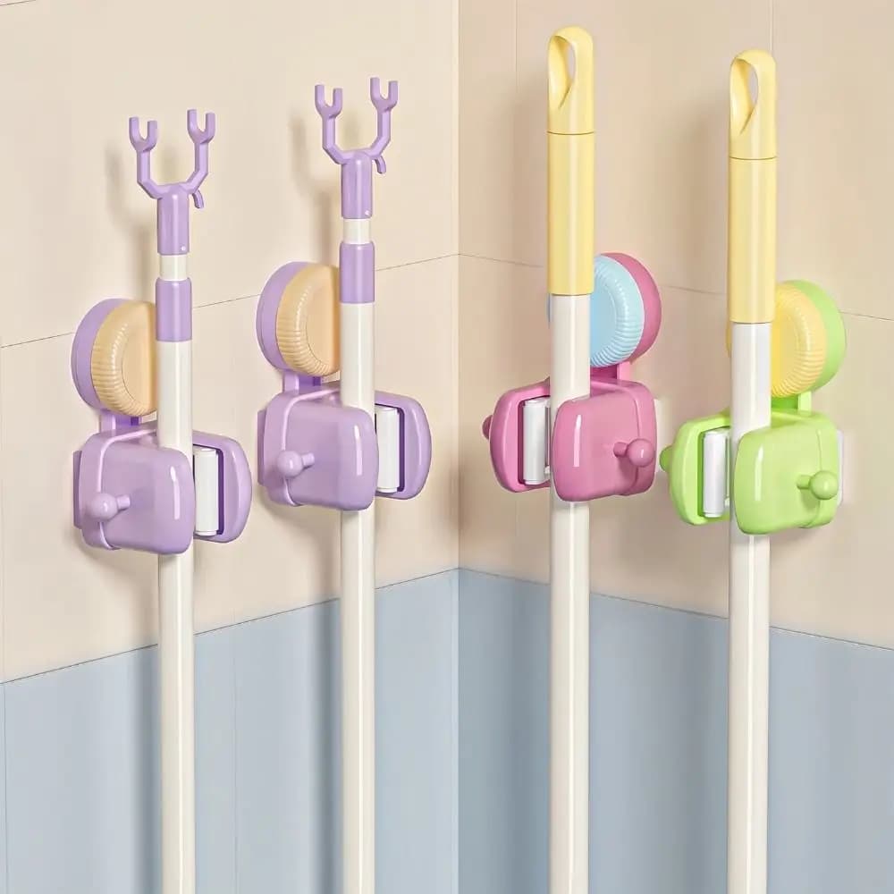 Supporto per scopa con ventosa resistente, senza foratura, salvaspazio, da parete con gancio, clip porta scopa per la casa