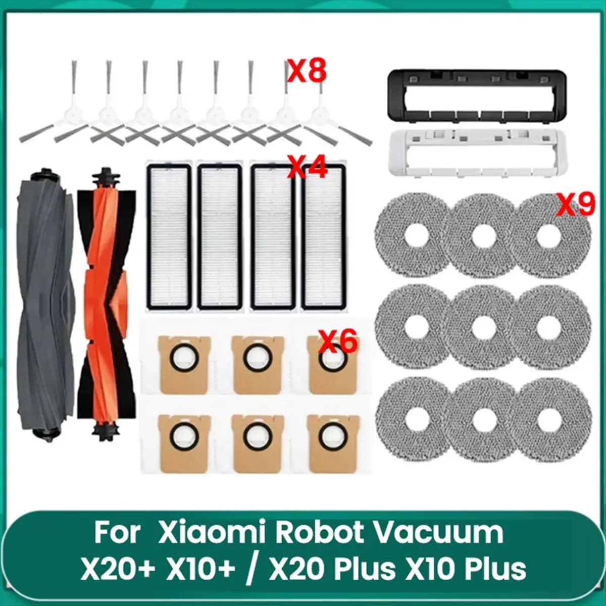 Set di 31 Accessori A99U per Robot Aspirapolvere Xiaomi X20+ X10+ /X20 Plus/X10 Plus: Spazzola Principale, Spazzole Laterali, Panno, Sacchetto Raccoglipolvere, Filtro