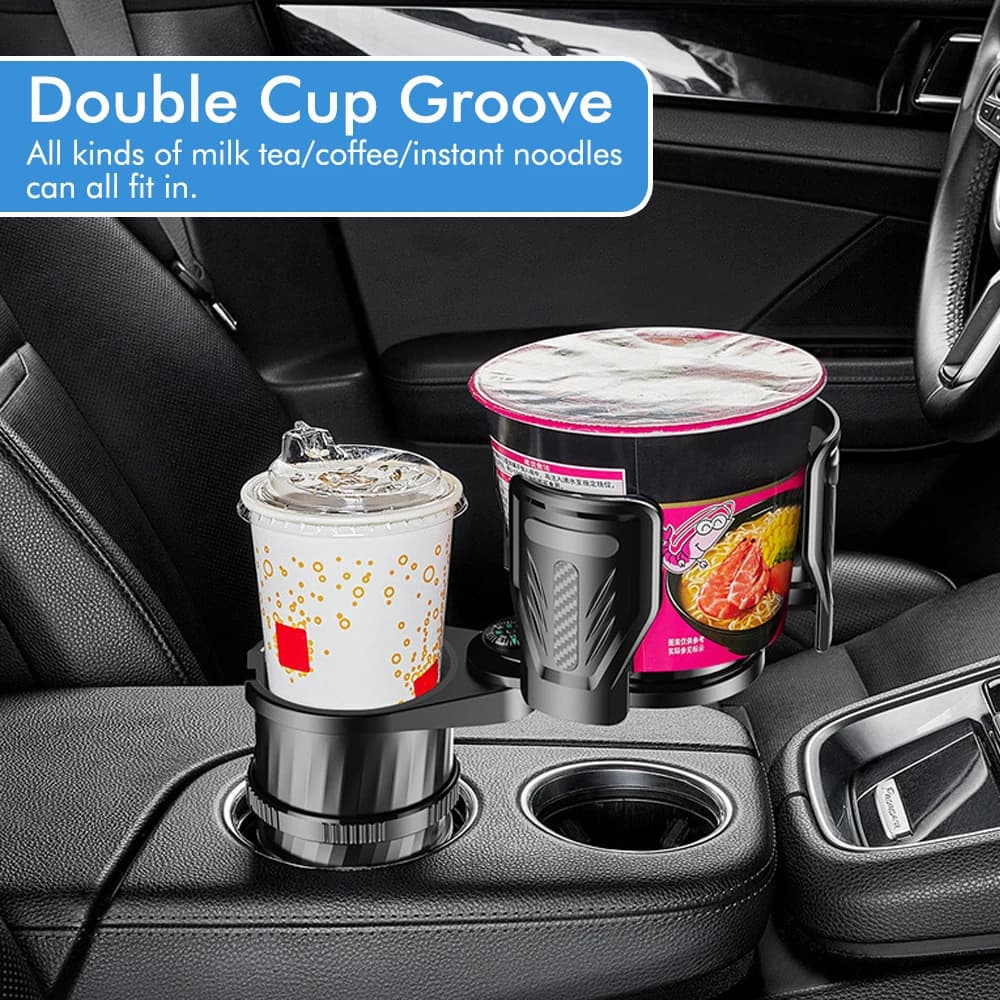 Multi-Functional Car Dual-Purpose Cup Holder & Drink Rack with Instant Noodle Holder, Compass, and Extendable Base