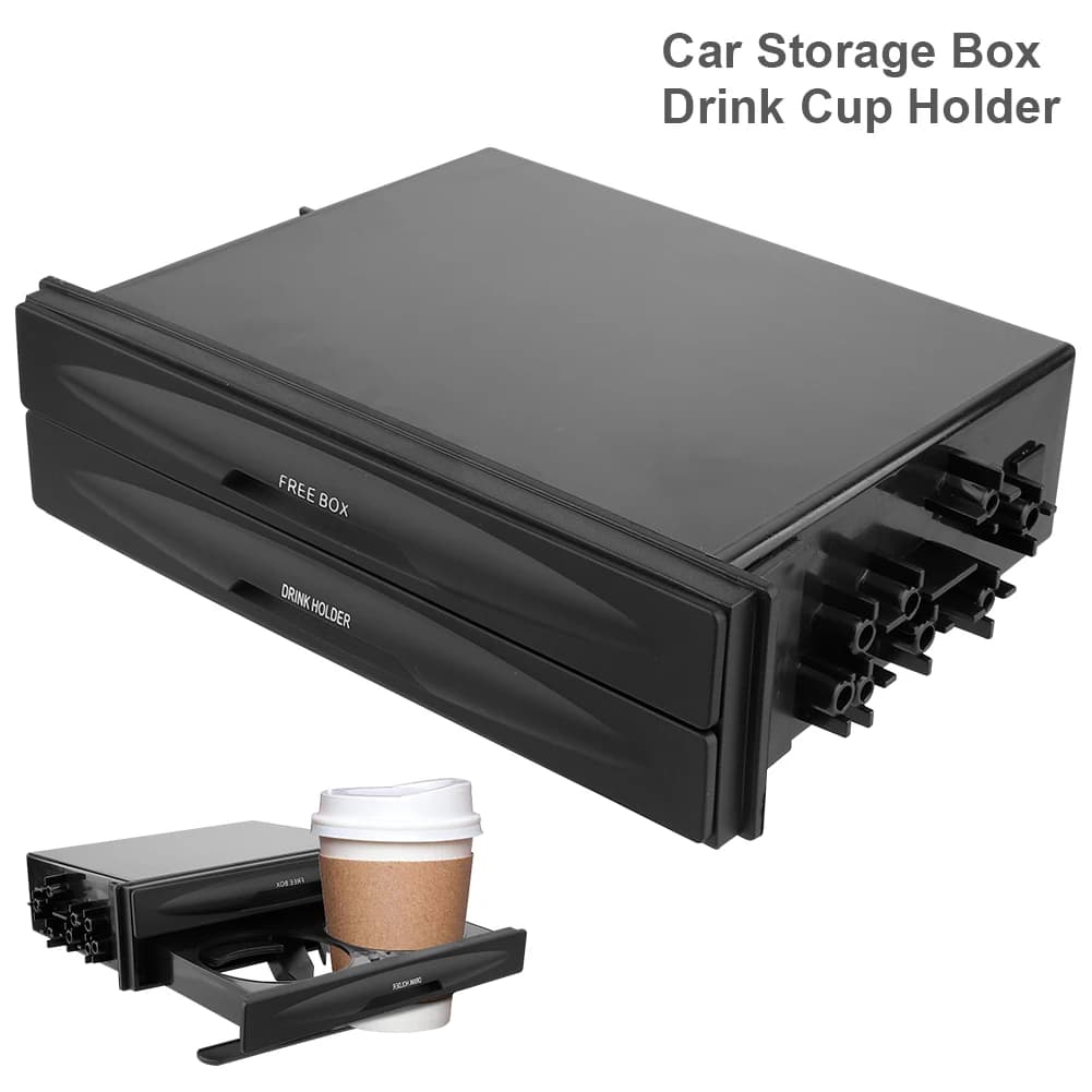 Multifunction Car Drink Cup Holder Auto Double Layer Din Audio Radio Replacement Pocket Storage Box Cassette Drawer Storage Rack
