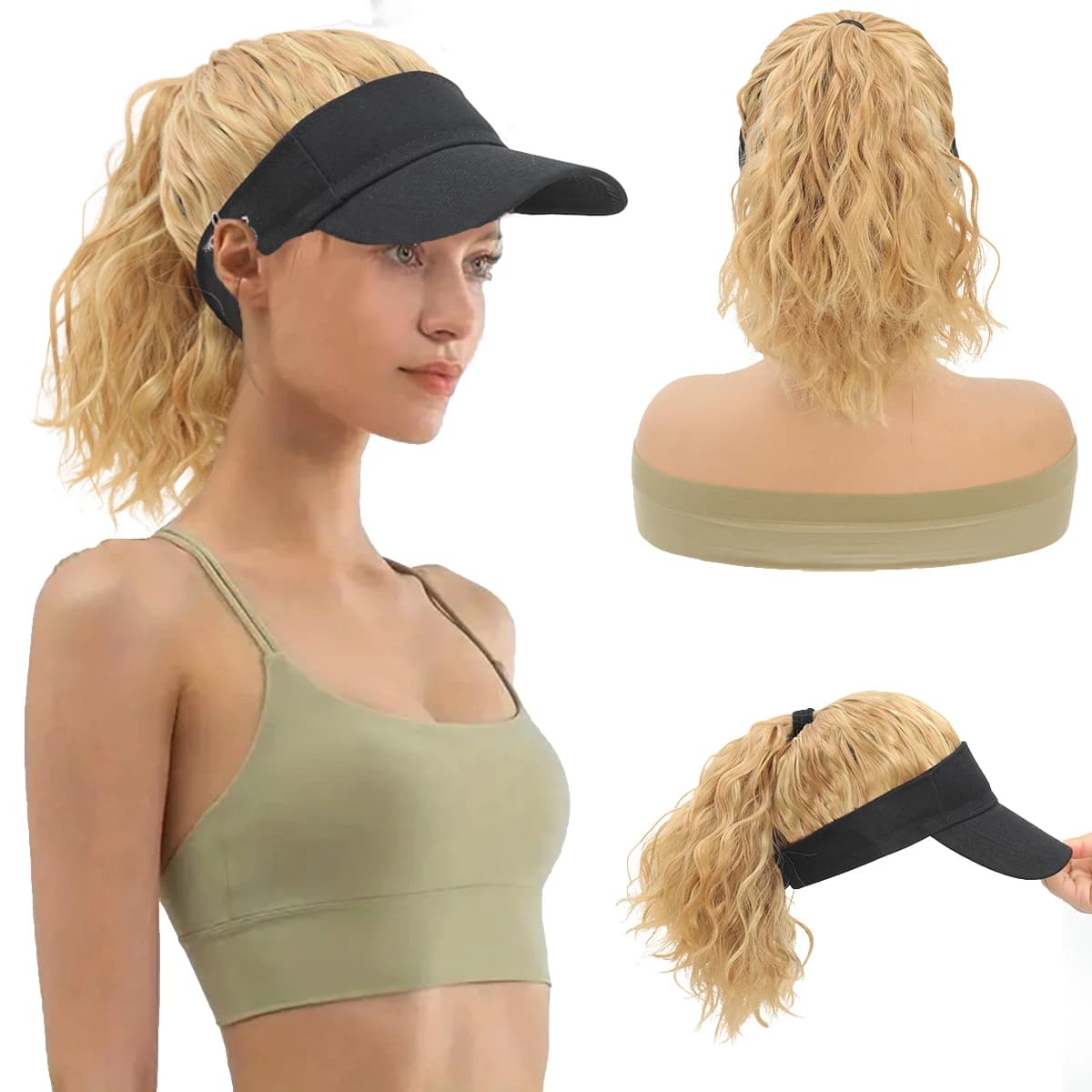 Parrucca da baseball da donna regolabile con coda di cavallo riccia Berretto sintetico sportivo ed elegante per tutte le estensioni dei capelli
