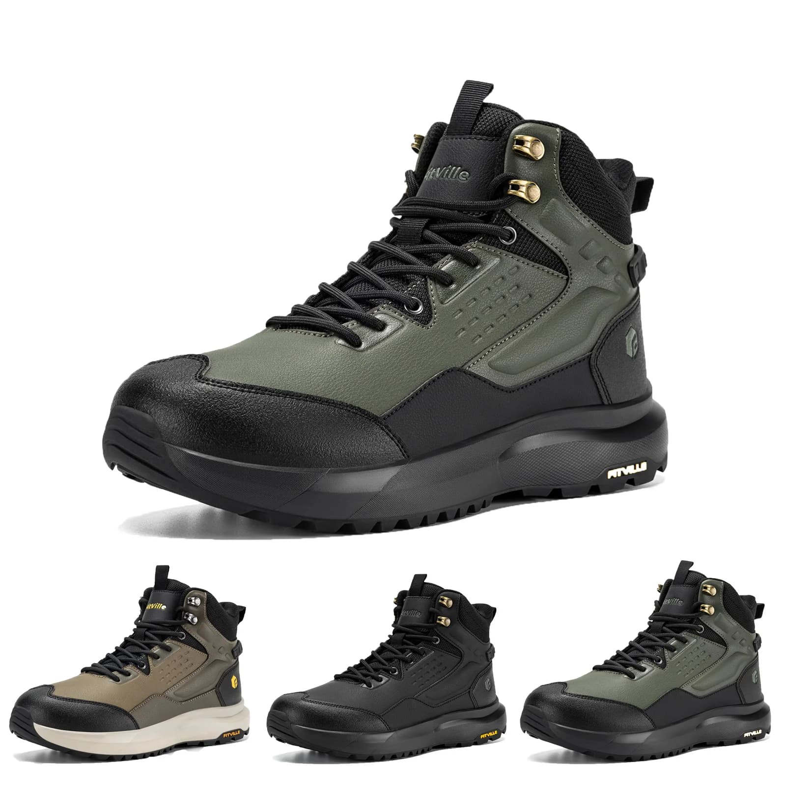 FitVille Scarponi da trekking con caviglia larga, resistenti all'acqua, scarpe da trekking alte per uomo, stivali militari tattici da combattimento antiscivolo per esterni